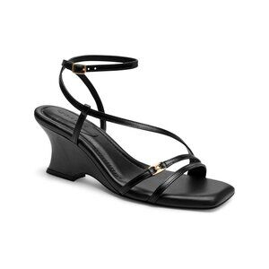 Coach Cait Sandals Women's Size 9 Black Leather Wedge Heel Ankle Wrap Buckle